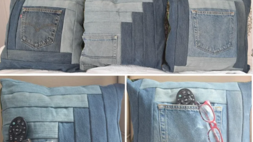 Denim Log Cabin Pocket Pillow