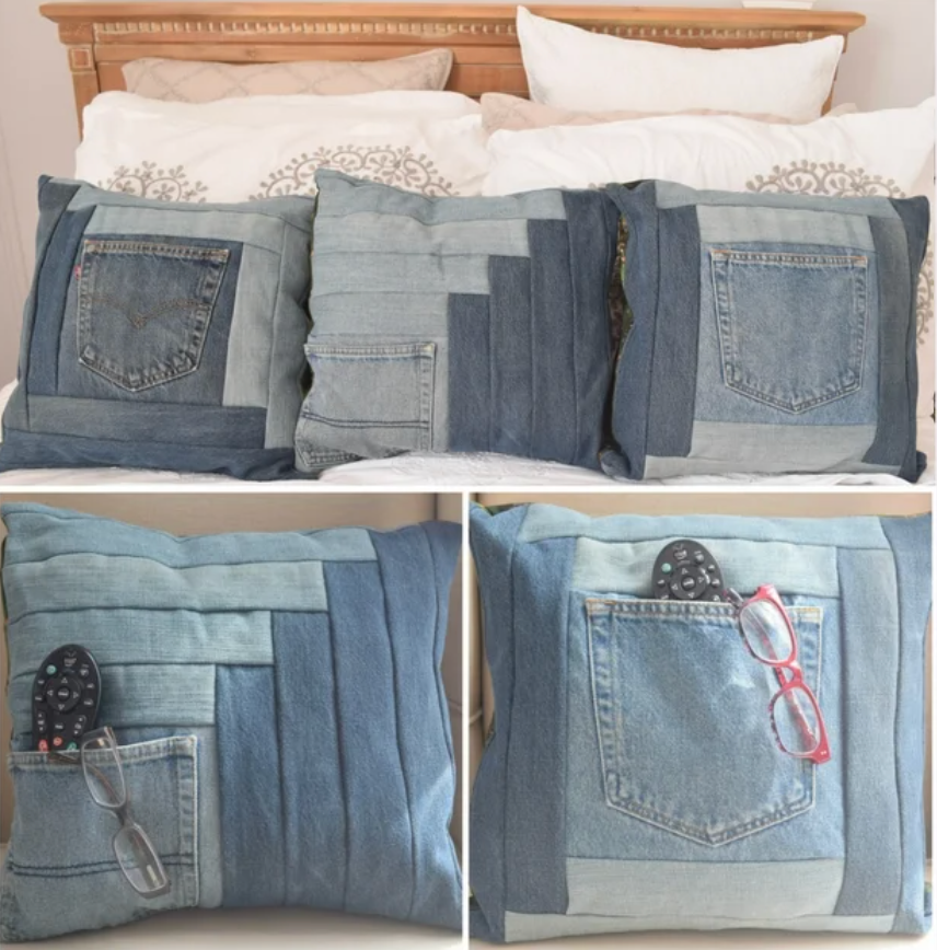 Denim Log Cabin Pocket Pillow